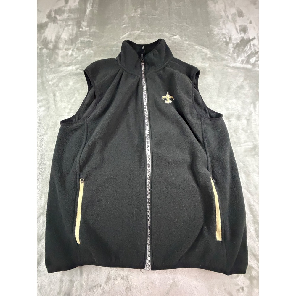 NFL Team Apparel Vest Mens Medium Black New Orleans Saints Fleece Full Zip